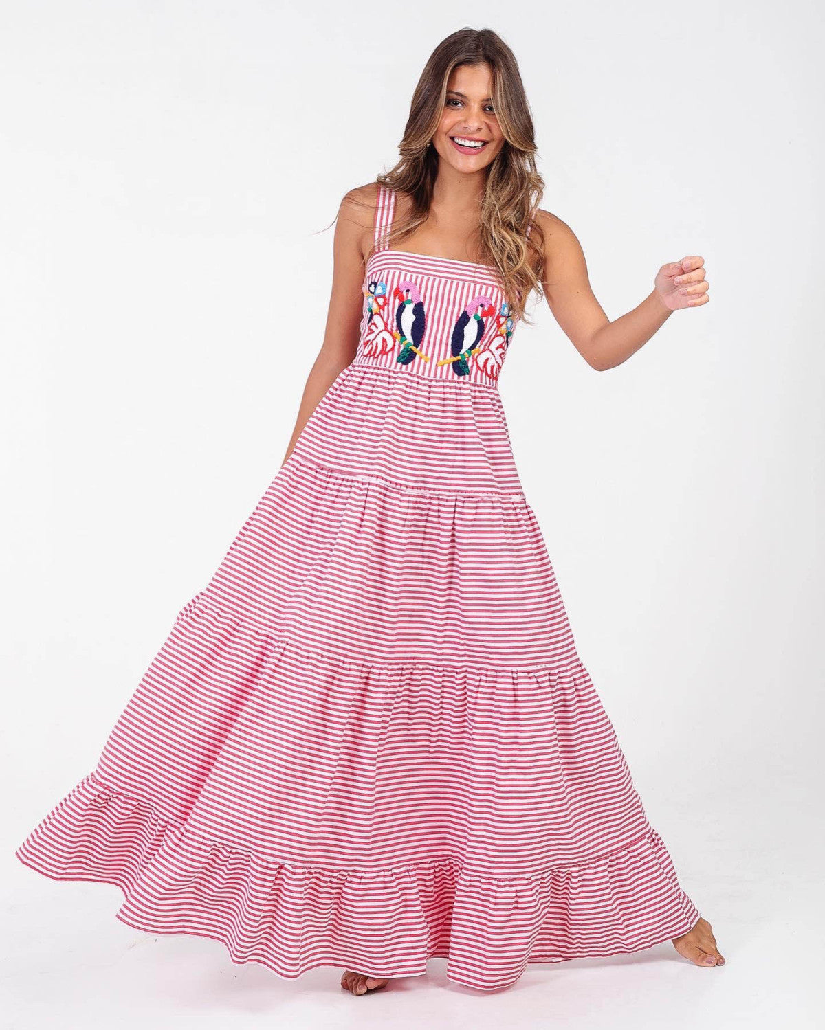 Women's Summer Casual Floral Embroidery Sling Maxi Dress