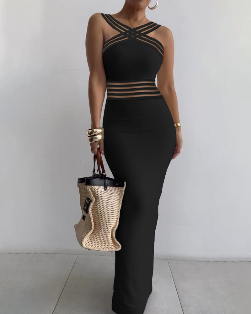 Women's Sexy Skinny Sling Maxi Dress, Solid Color