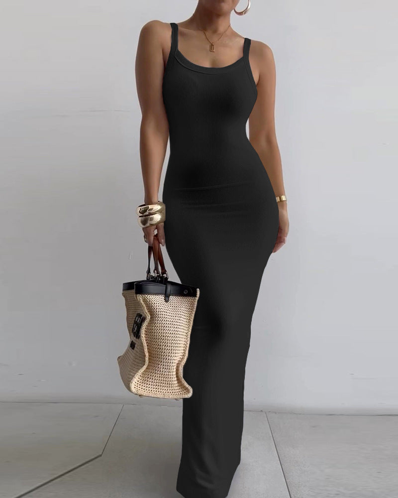 Women's Sexy Skinny Sling Maxi Dress, Solid Color