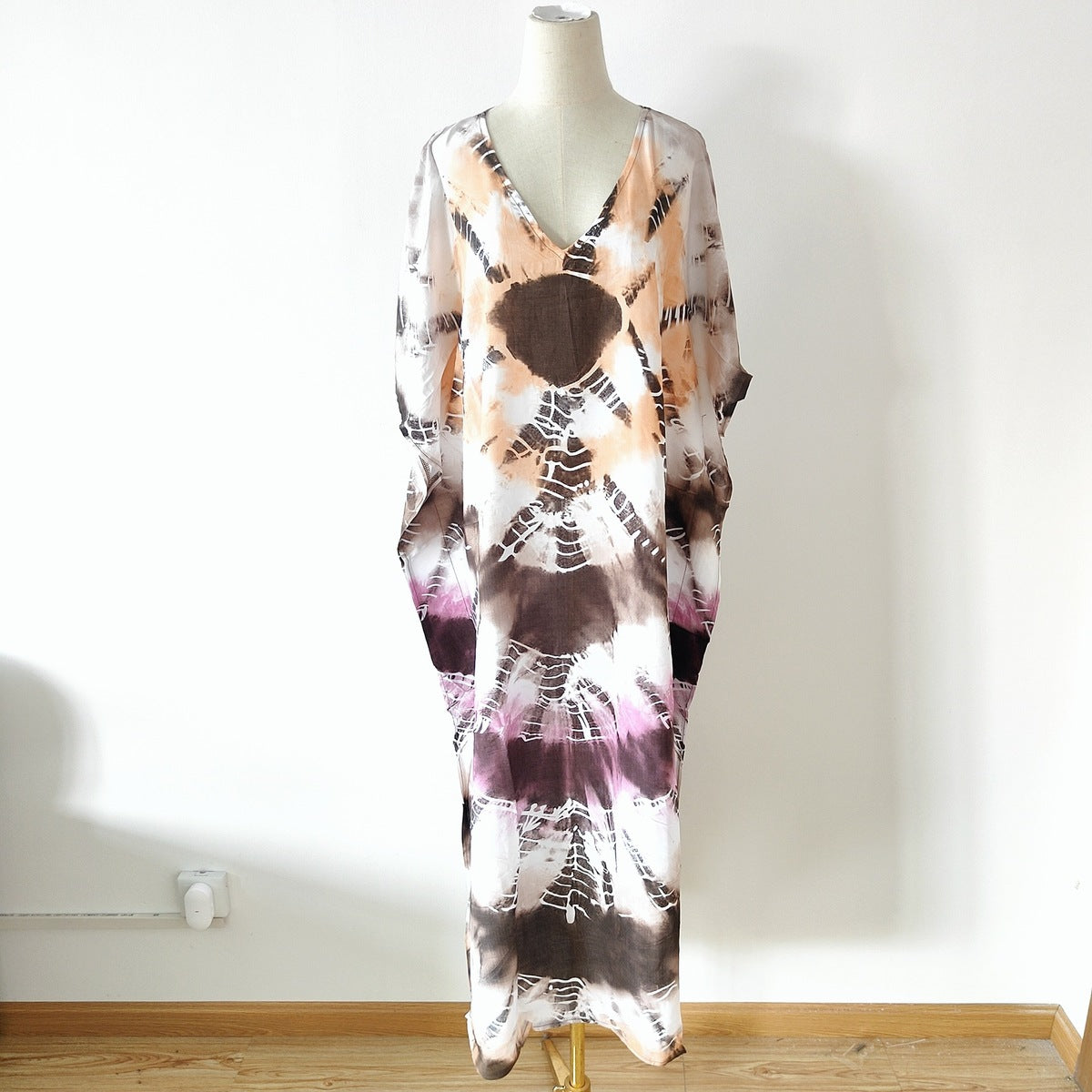Women's Casual Tie-Dye Beach Short Sleeve Loose Swimsuit Cover-Ups