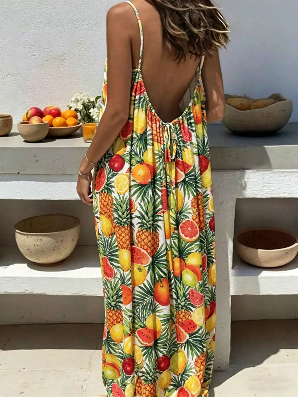 Women's Casual Print Loose Strap Maxi Dress