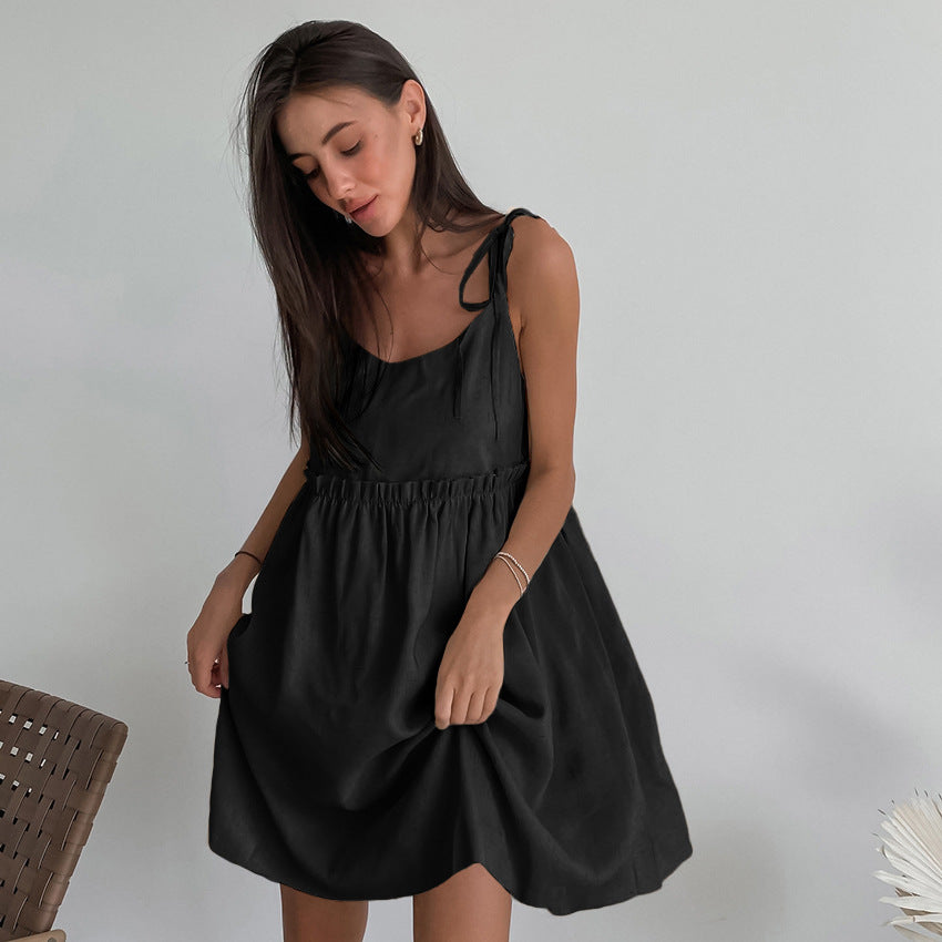 Women's Summer Vacation Casual Cotton and Linen Style Sling Dress