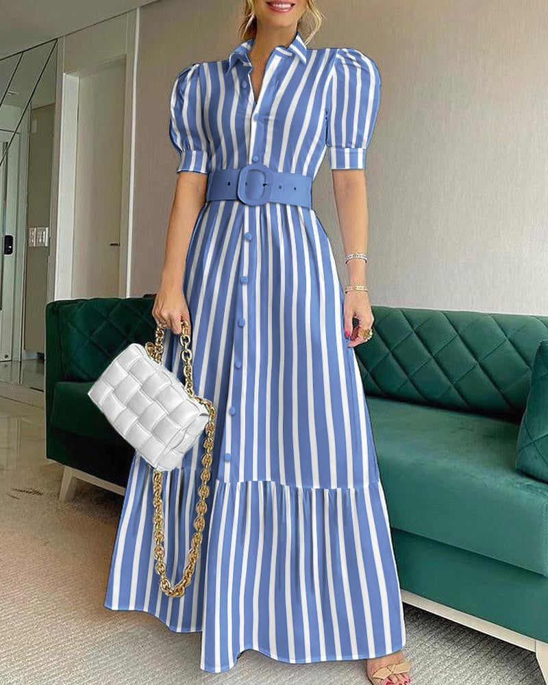 Women's Casual Solid Color Midi Dress, with Belt