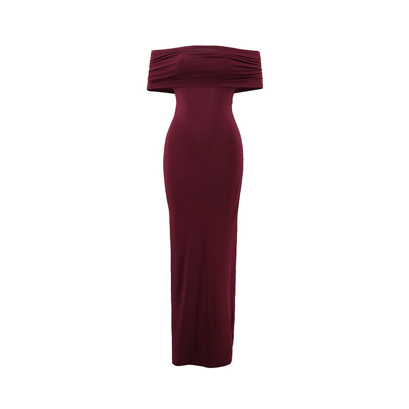 Women's Sexy Off-Shoulder Solid Color Maxi Dress