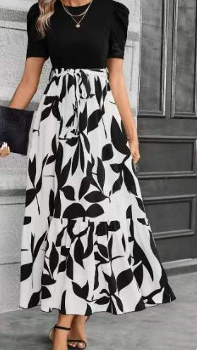 Women's Casual Elegant Floral Print Round Neck Short Sleeve A-Line Dress