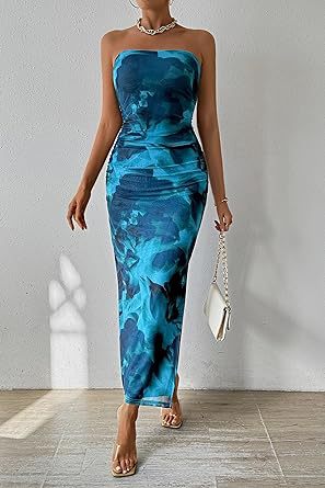Women's Summer Sexy Graphic Printing Tube Top Split Dress