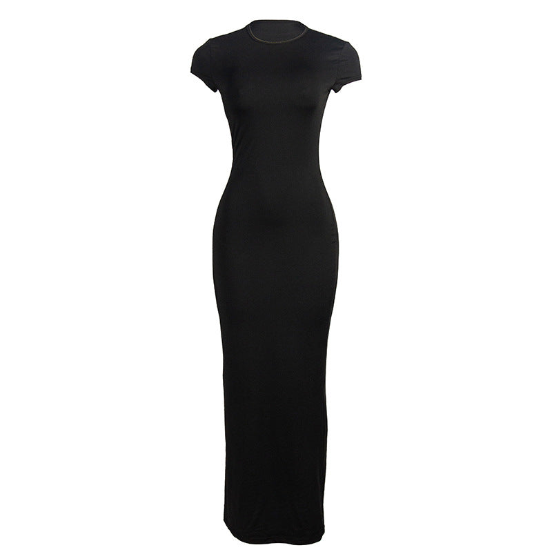 Women's Solid Color Round Neck Short Sleeve Maxi Dress