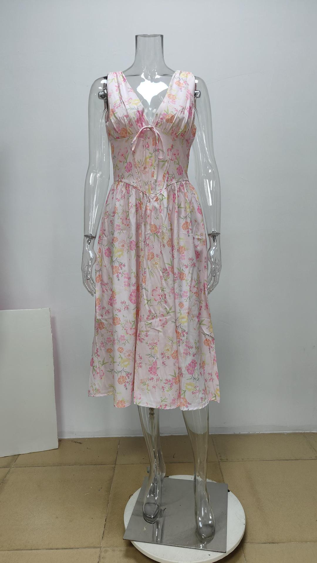 Women's Casual V-Neck Floral Print A-Line Dress