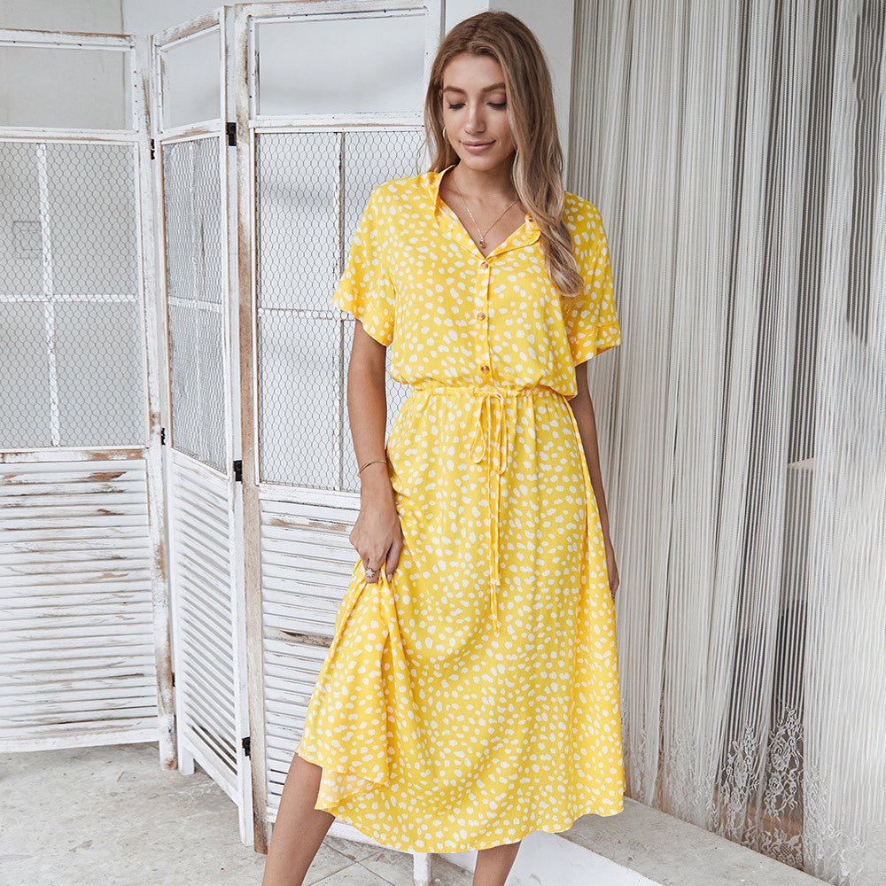 Women's Vacation Casual Summer Polka Dot Print Short Sleeve Loose Dress
