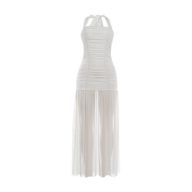 Women's Sexy Solid Color Neck Stitching Maxi Dress