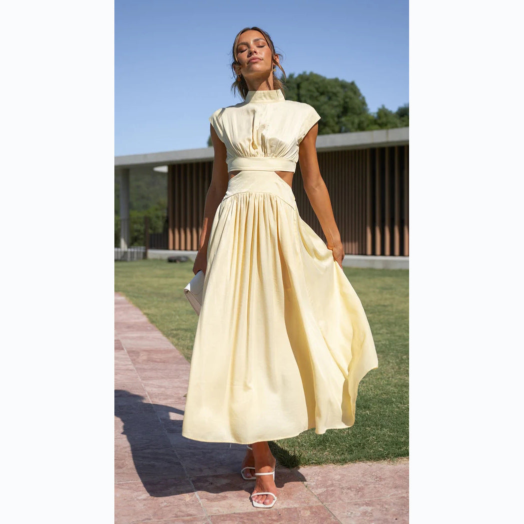 Women's Solid Color Sleeveless Hollow Midi Dress