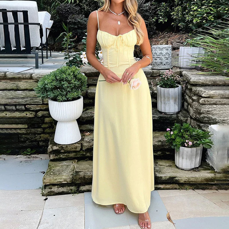 Women's Spring and Summer Solid Color Sling Maxi Dress