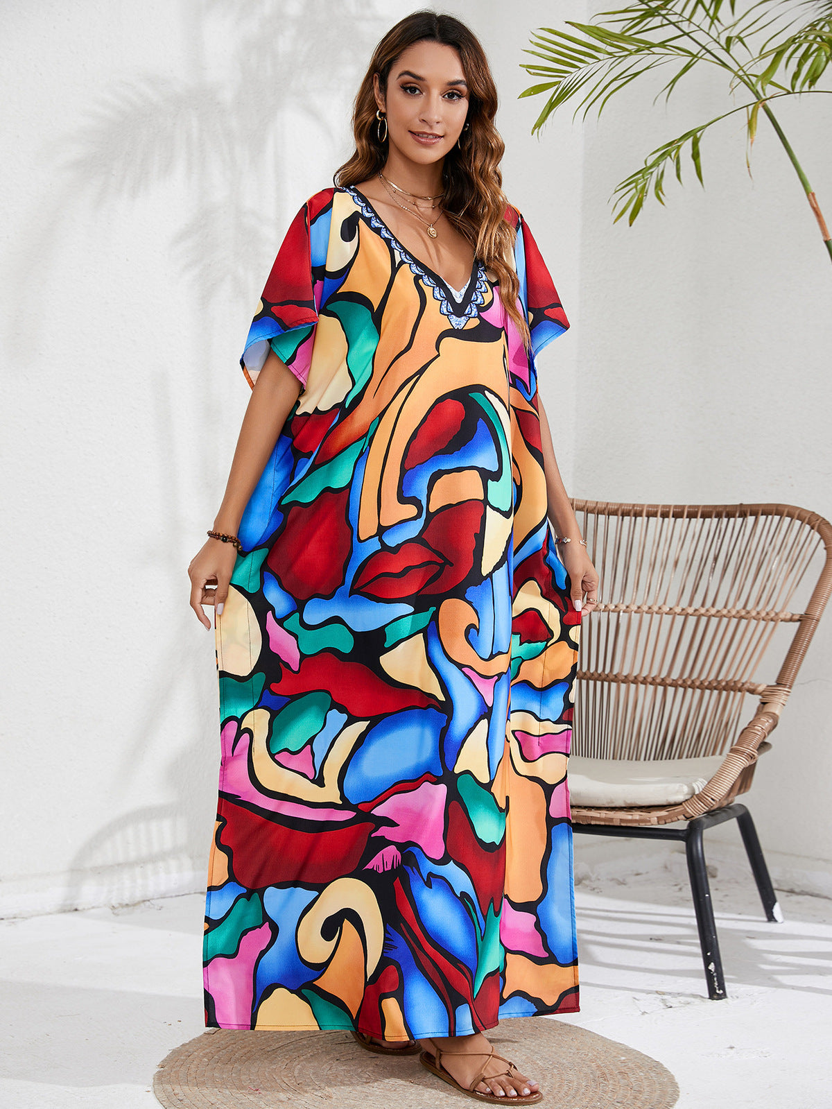 Women's Casual Tie-Dye Beach Short Sleeve Loose Swimsuit Cover-Ups