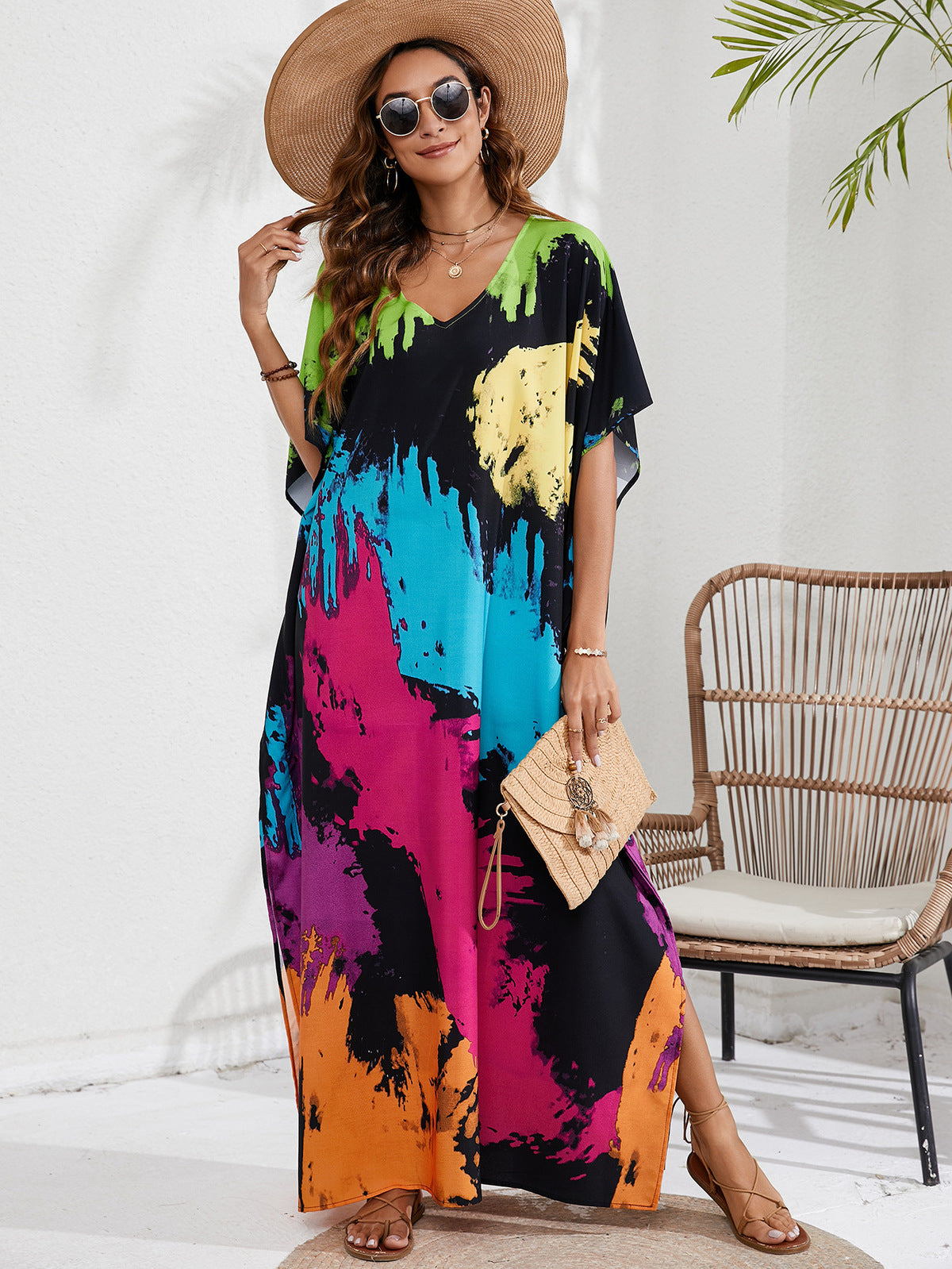 Women's Casual Tie-Dye Beach Short Sleeve Loose Swimsuit Cover-Ups
