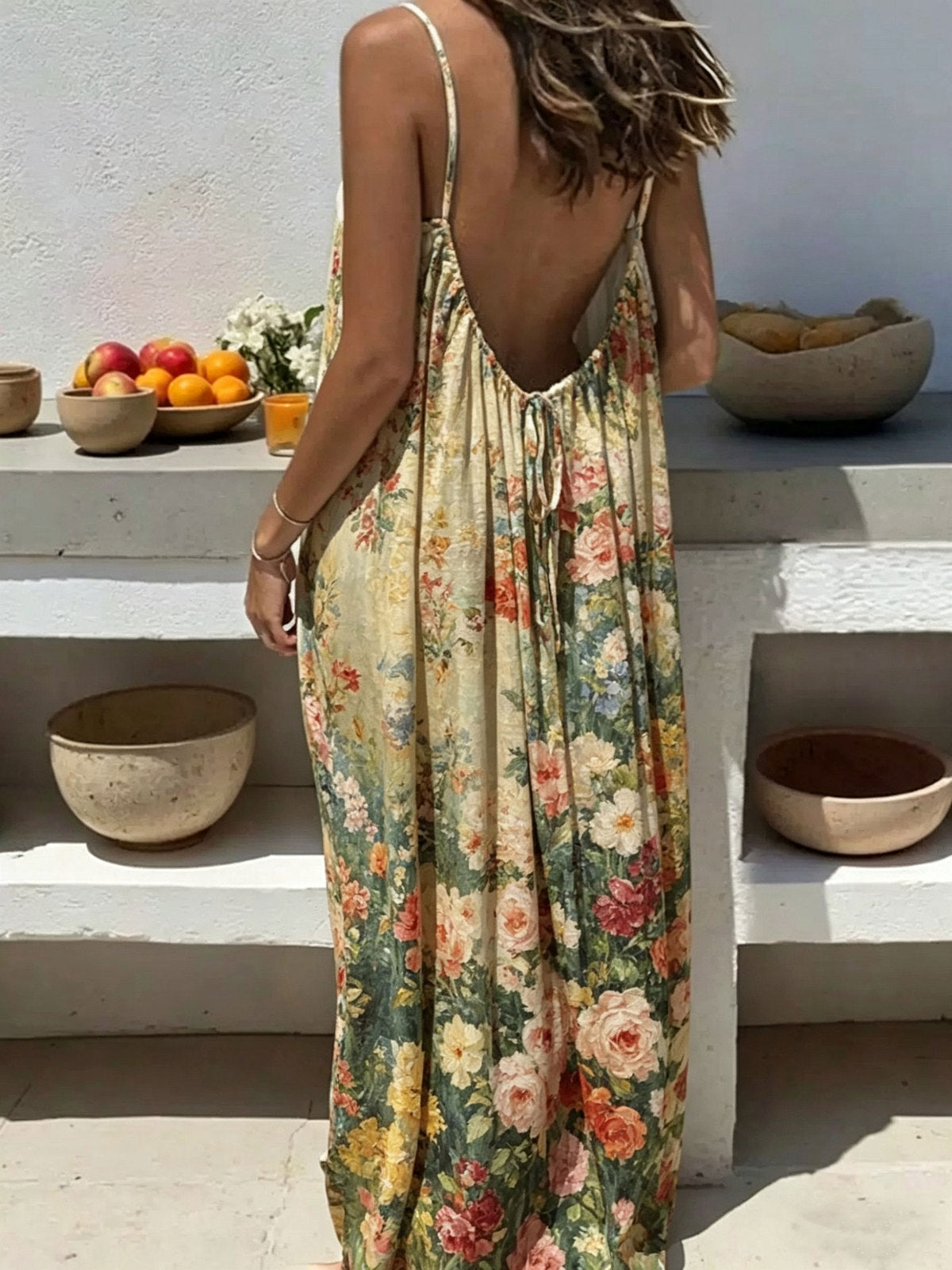 Women's Casual Print Loose Strap Maxi Dress