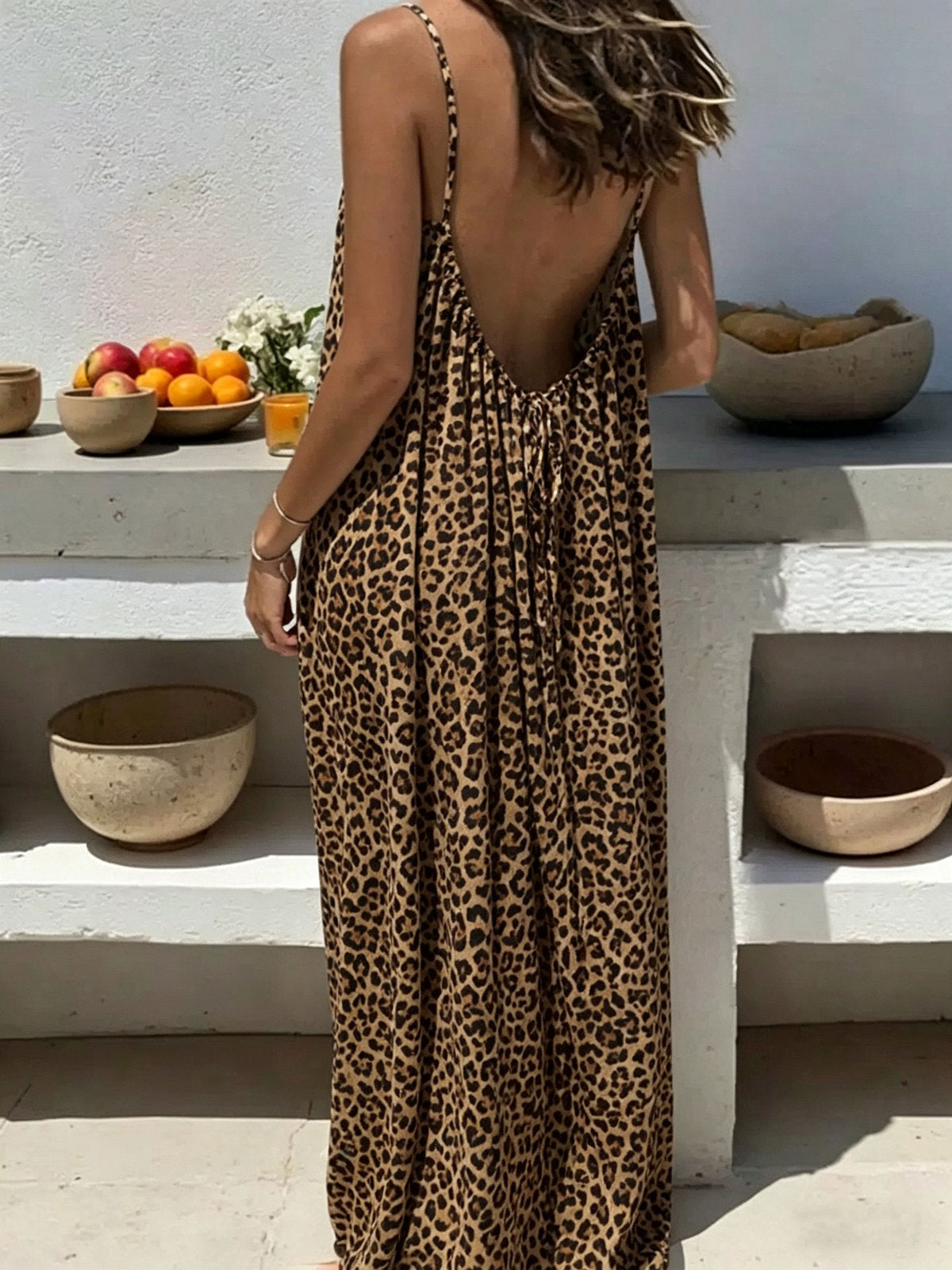Women's Casual Print Loose Strap Maxi Dress