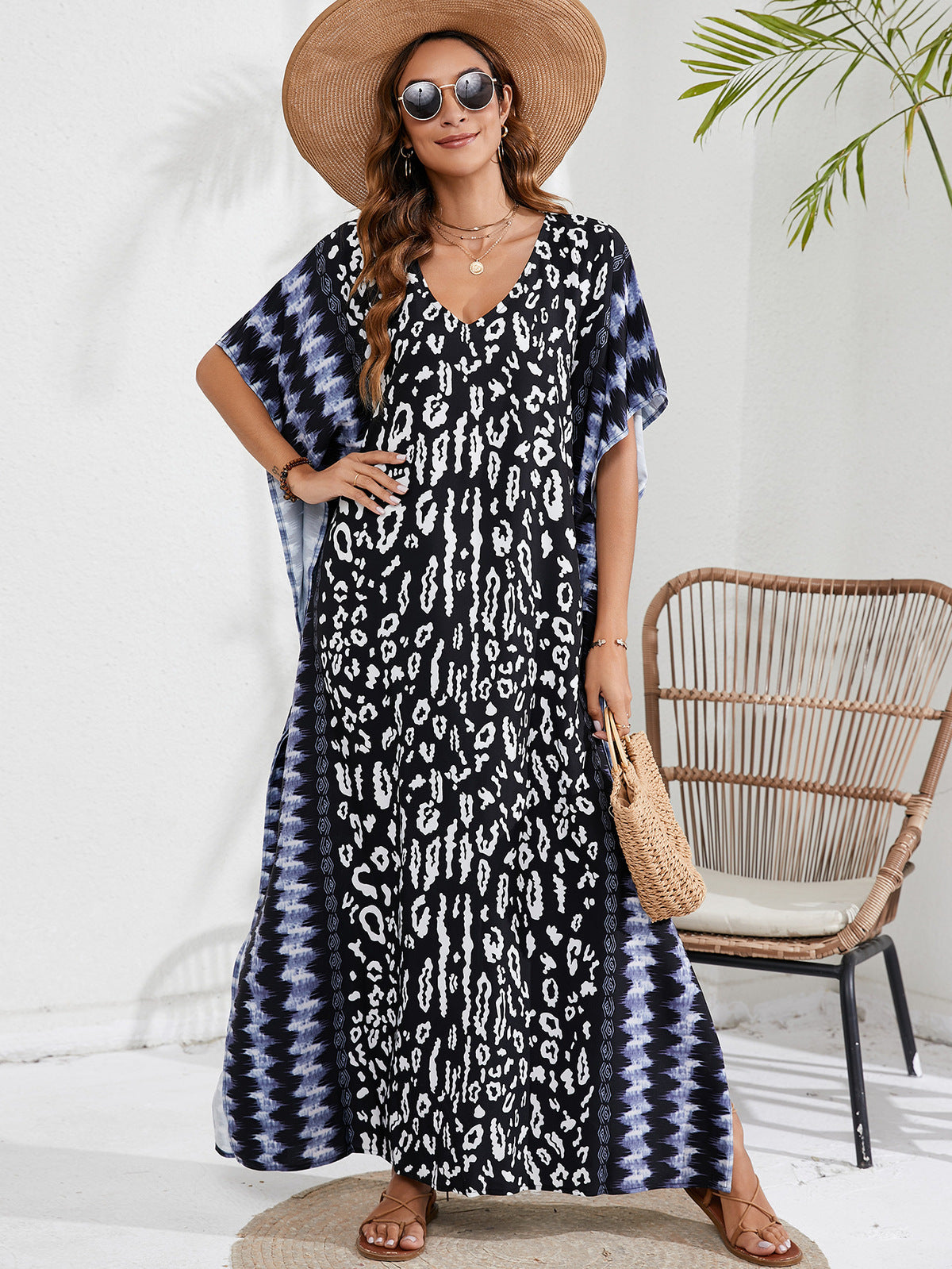 Women's Casual Tie-Dye Beach Short Sleeve Loose Swimsuit Cover-Ups