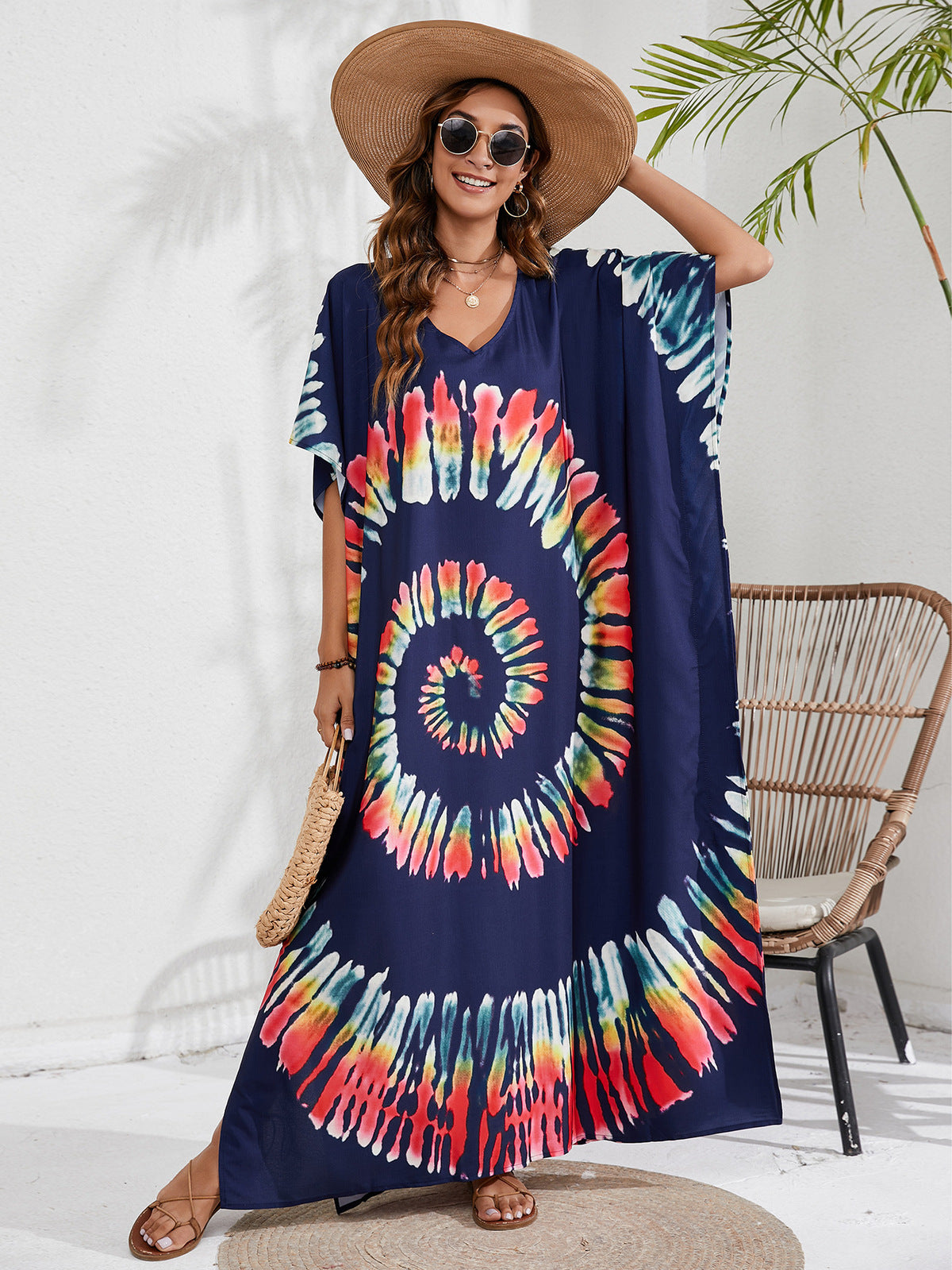 Women's Casual Tie-Dye Beach Short Sleeve Loose Swimsuit Cover-Ups