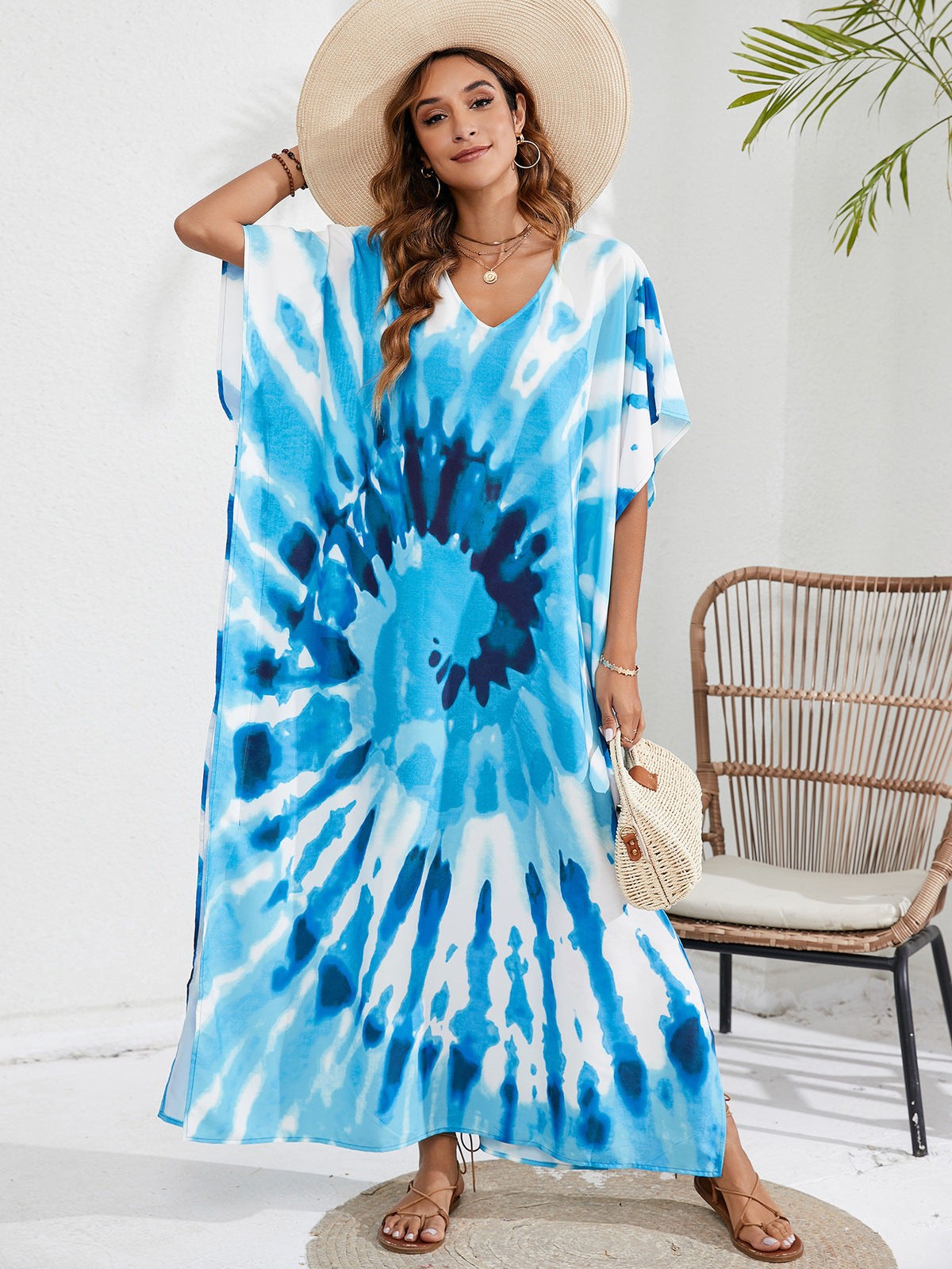 Women's Casual Tie-Dye Beach Short Sleeve Loose Swimsuit Cover-Ups