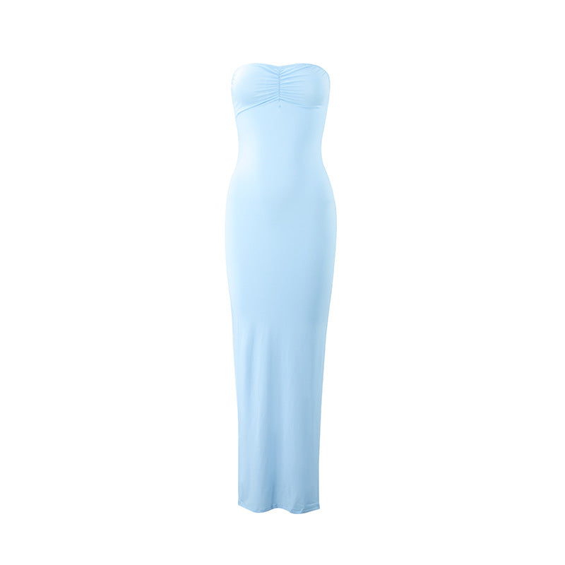 Women's Sexy Solid Color Strapless Side Split Maxi Dress