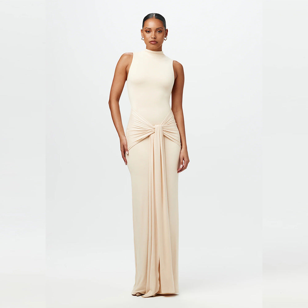 Women's Elegant Solid Color Round Neck Sleeveless Slim-Fit Maxi Dress