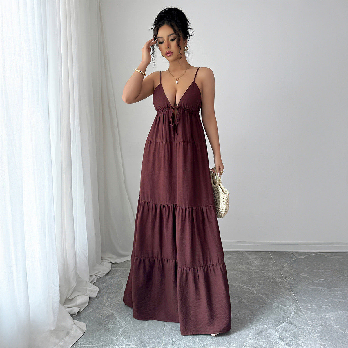Women's Elegant Solid Color Spaghetti Strap Loose Dress