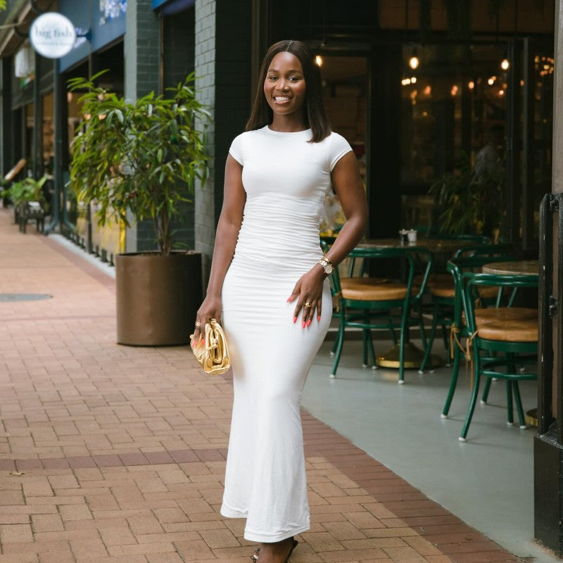 Women's Solid Color Round Neck Short Sleeve Maxi Dress