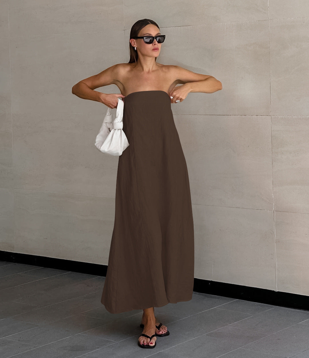 Women's Casual Strapless Cotton Linen Maxi Dress