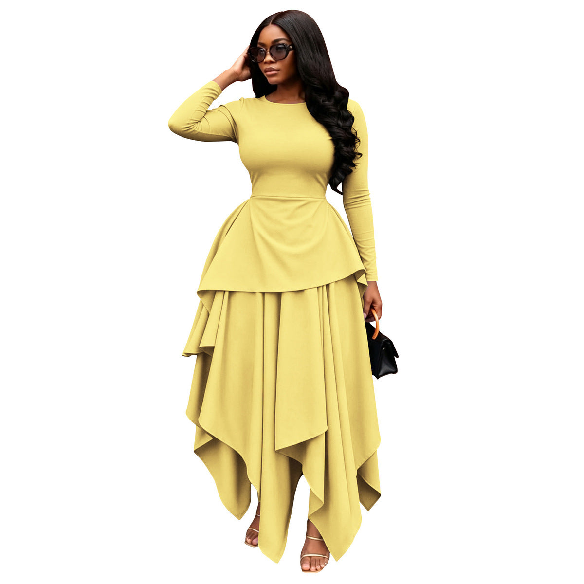 Women's Casual Long Sleeve Irregular Hem Dress