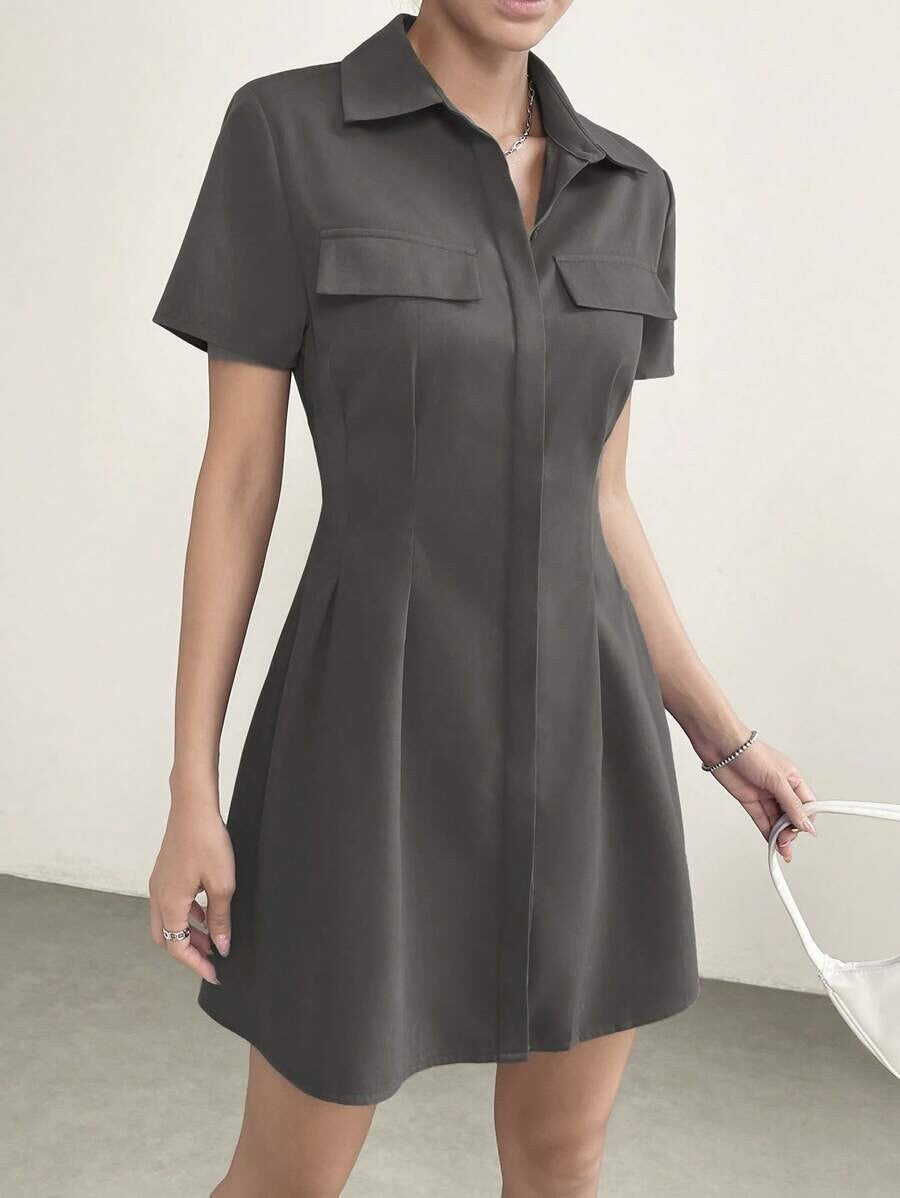 Women's Casual Lapel Single-Breasted Office A-Line Dress