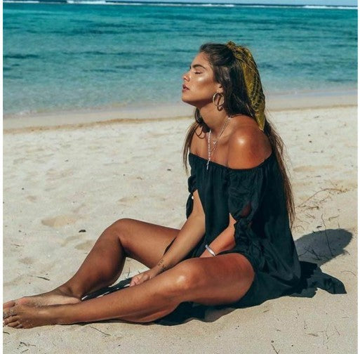Women's Casual Solid Color Boat Neck Short Sleeve Slit Long Dress