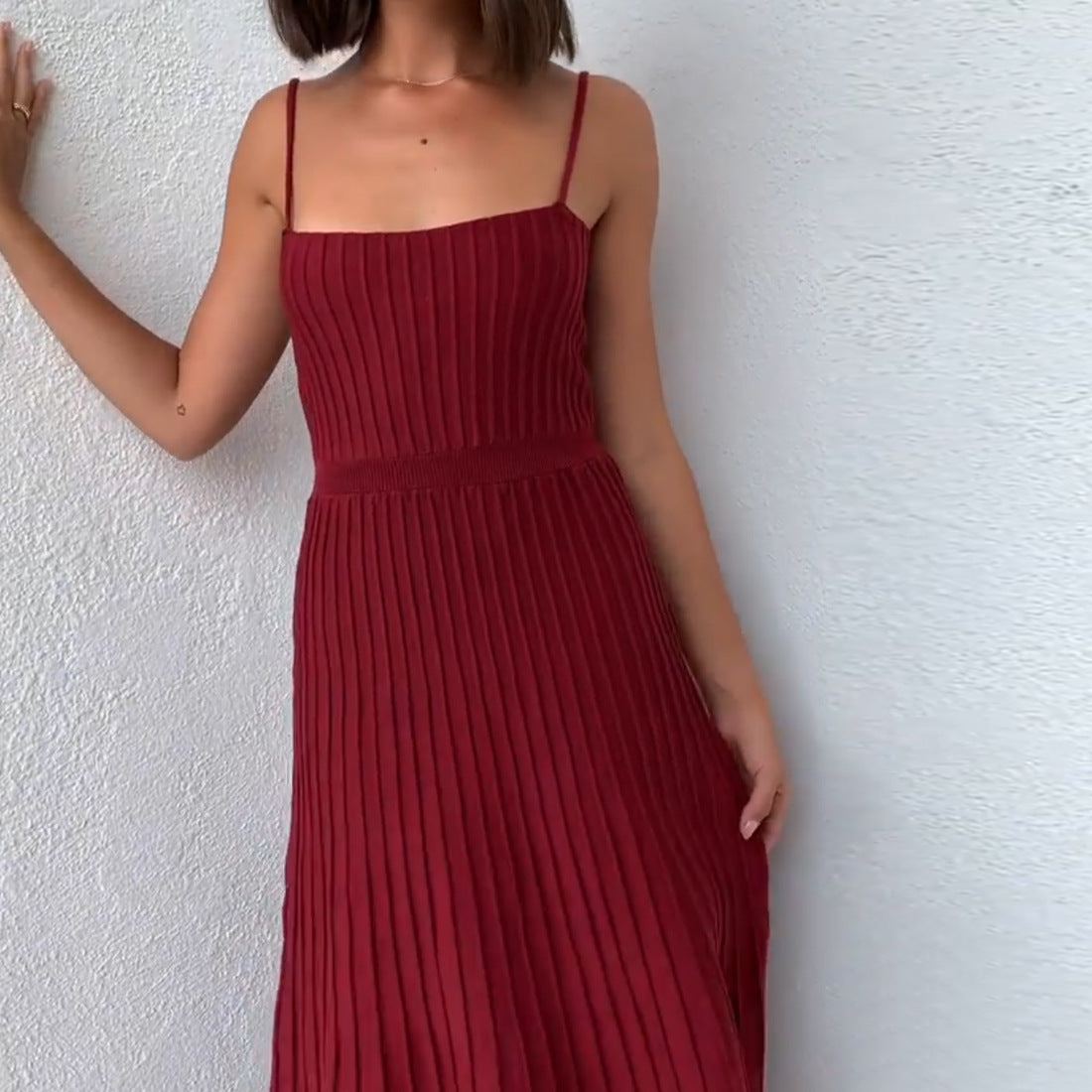 Women's Summer Vacation Spaghetti Strap Slim-Fit High Waist Knitted Maxi Dress