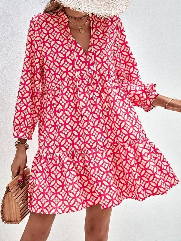 Women's Casual Printed Long Sleeve Loose Cardigan Dress