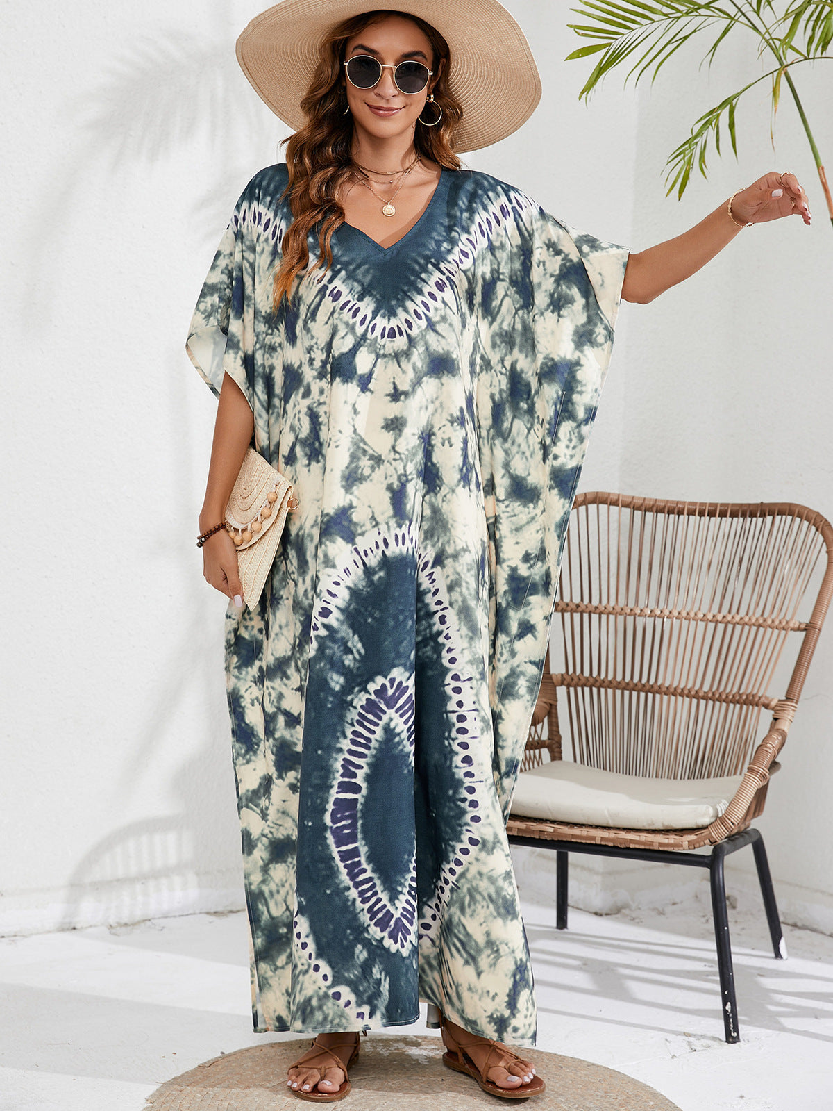Women's Casual Tie-Dye Beach Short Sleeve Loose Swimsuit Cover-Ups