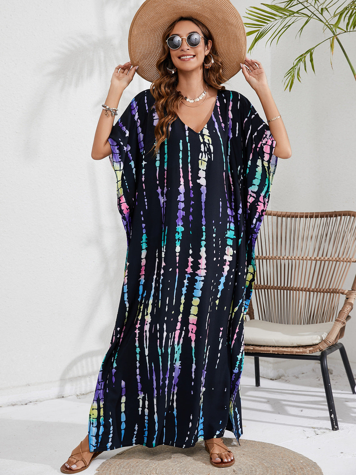 Women's Casual Tie-Dye Beach Short Sleeve Loose Swimsuit Cover-Ups