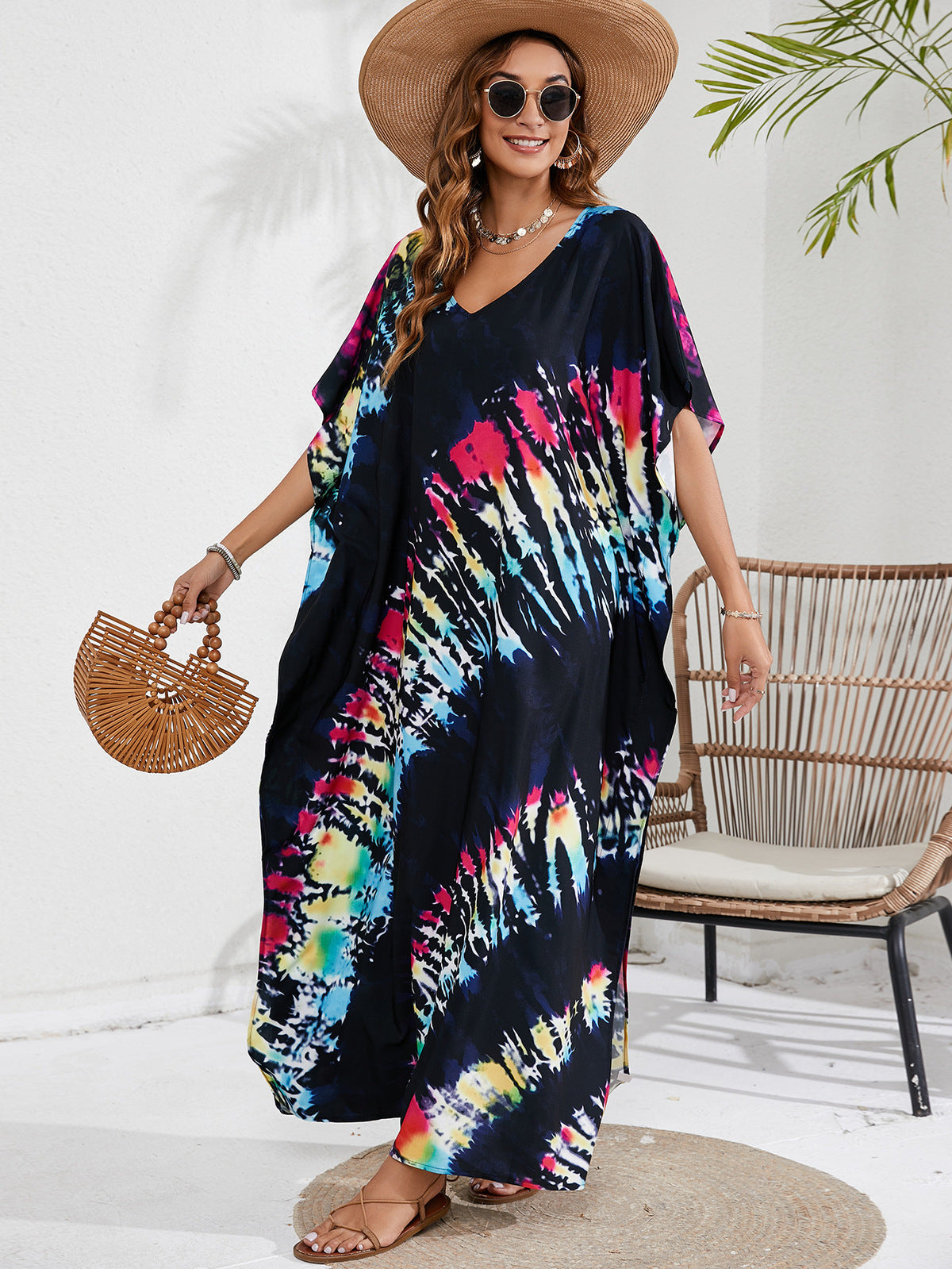 Women's Casual Tie-Dye Beach Short Sleeve Loose Swimsuit Cover-Ups
