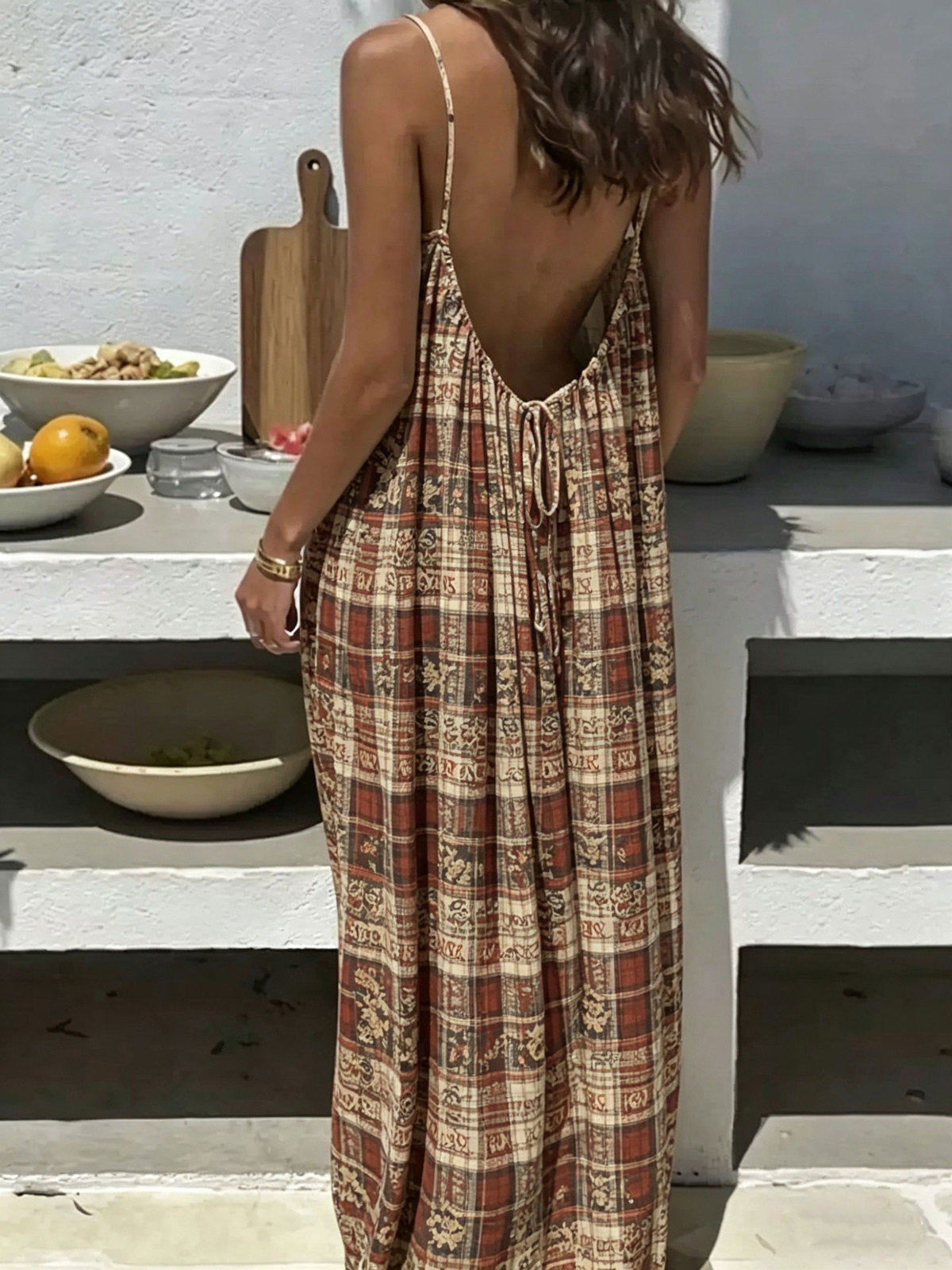 Women's Casual Print Loose Strap Maxi Dress