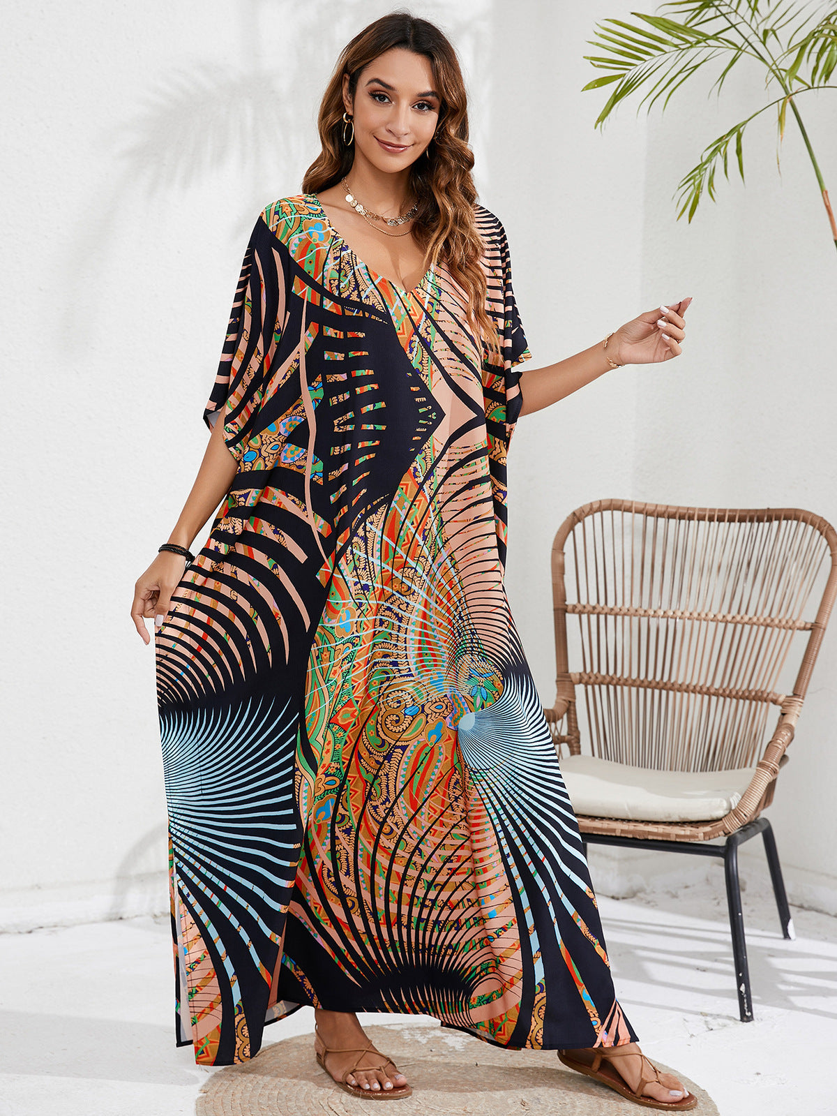 Women's Casual Tie-Dye Beach Short Sleeve Loose Swimsuit Cover-Ups