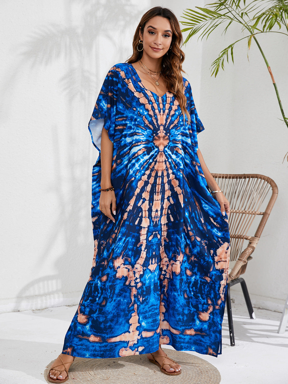 Women's Casual Tie-Dye Beach Short Sleeve Loose Swimsuit Cover-Ups