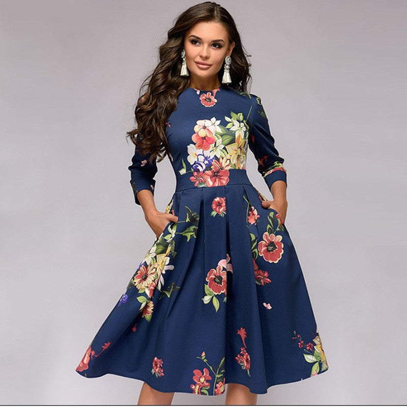 Women's Casual Floral Print Round Neck Dress