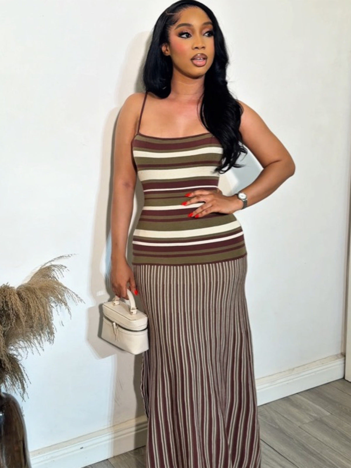 Women's Summer Vacation Stripe Print Sling Maxi Bodycon Dress