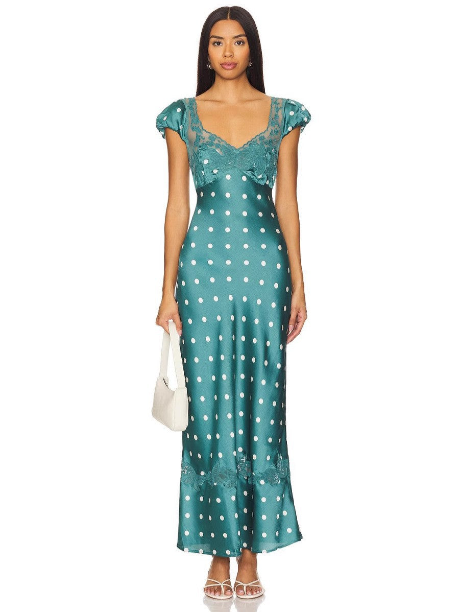 Women's Sexy Elegant Summer Polka Dots Printed Short Sleeve Slim Fit Dress