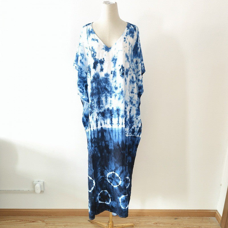 Women's Casual Tie-Dye Beach Short Sleeve Loose Swimsuit Cover-Ups