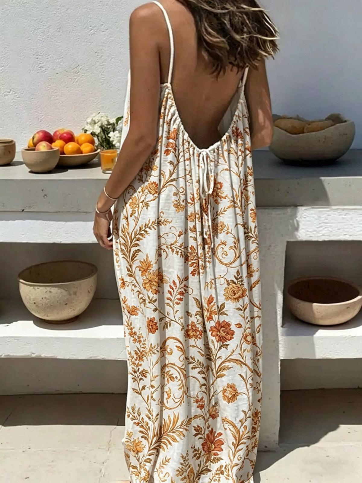 Women's Casual Print Loose Strap Maxi Dress