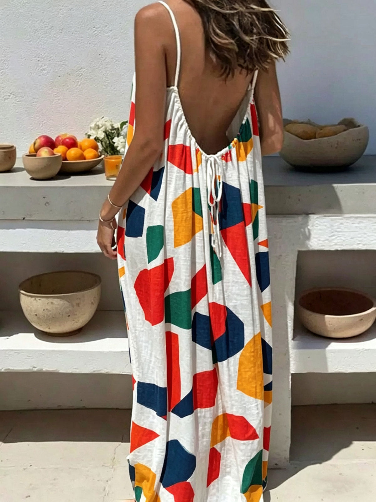 Women's Casual Print Loose Strap Maxi Dress