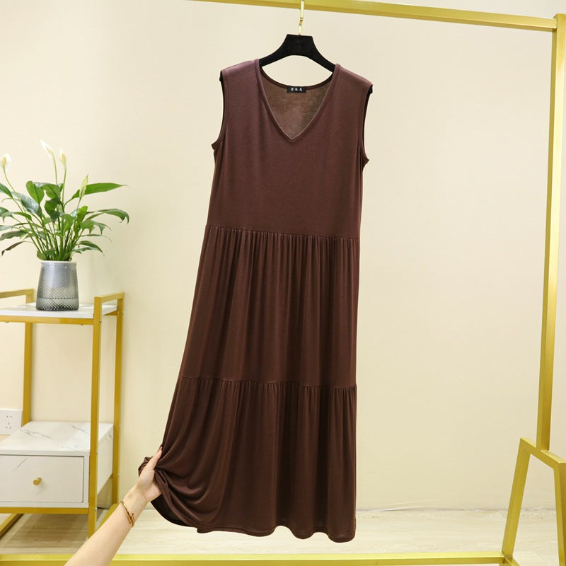 Women's Casual Sleeveless Loose Midi Dress, in Modal