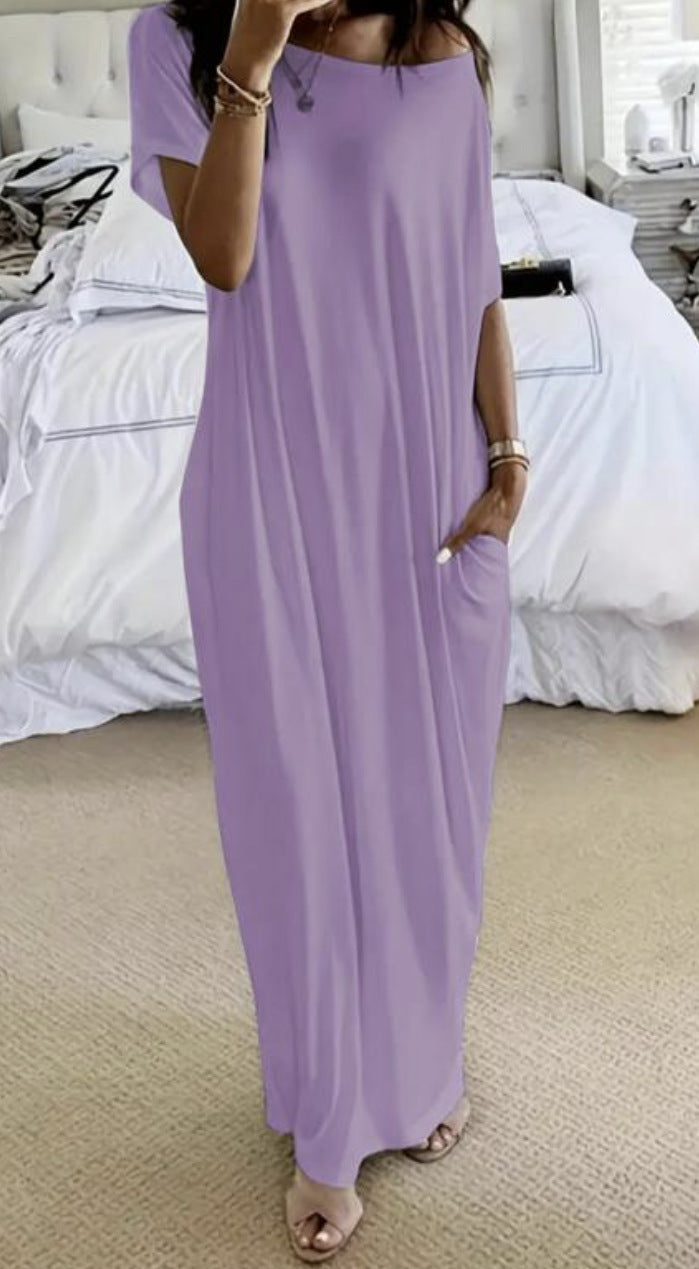 Women's Casual Simple Short Sleeve Solid Color Maxi Dress