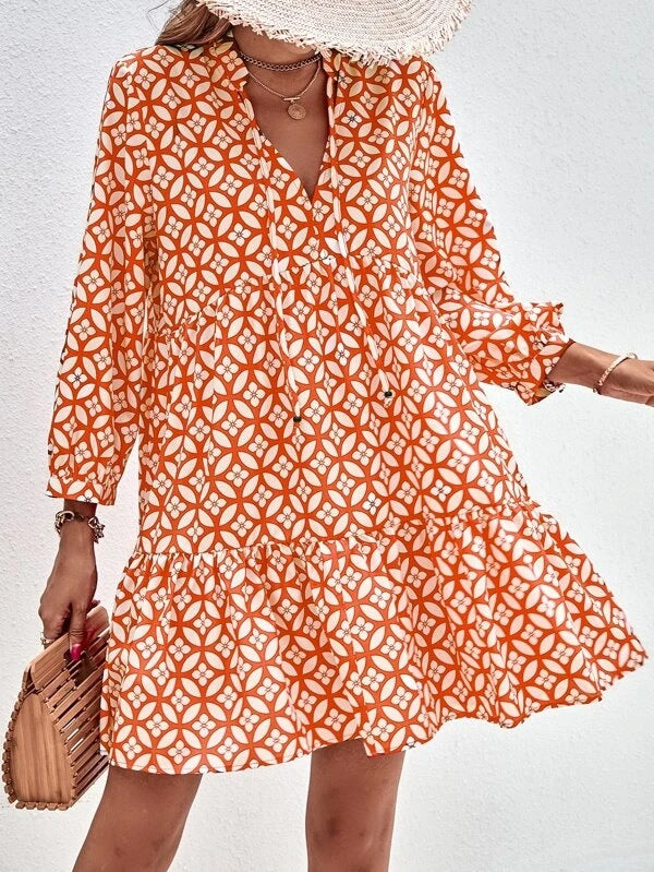 Women's Casual Printed Long Sleeve Loose Cardigan Dress