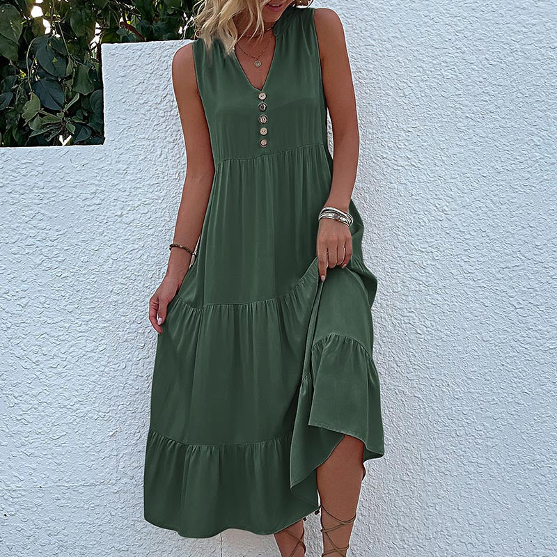 Women's Summer Solid Color Sleeveless Loose Casual Midi Dress