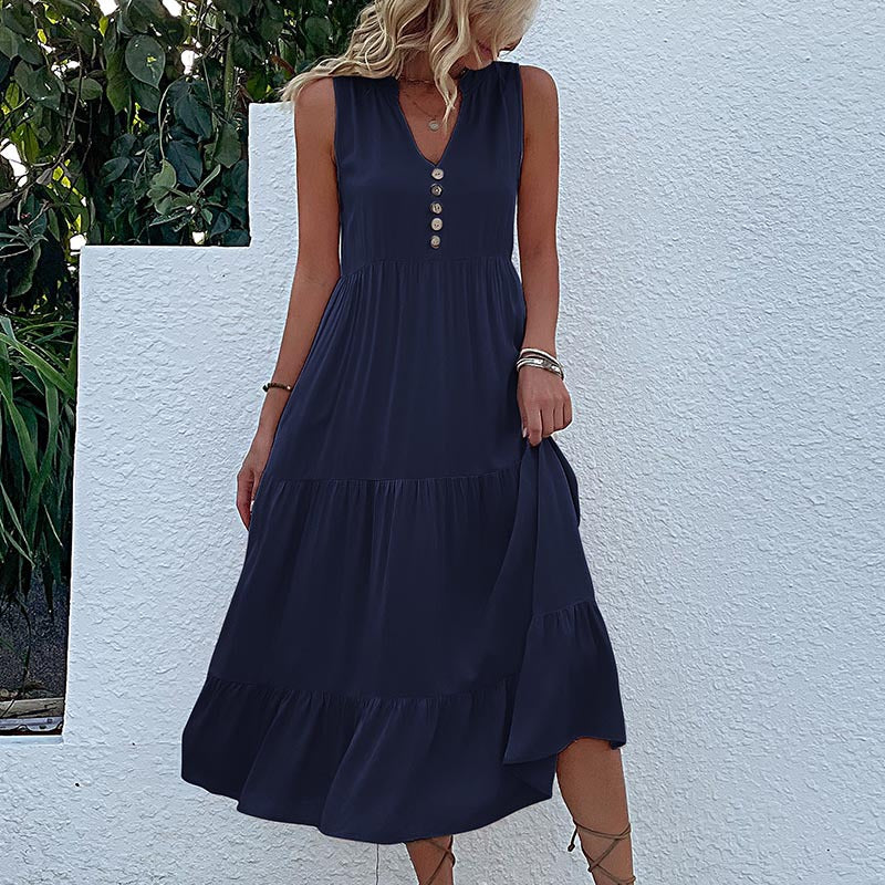 Women's Summer Solid Color Sleeveless Loose Casual Midi Dress